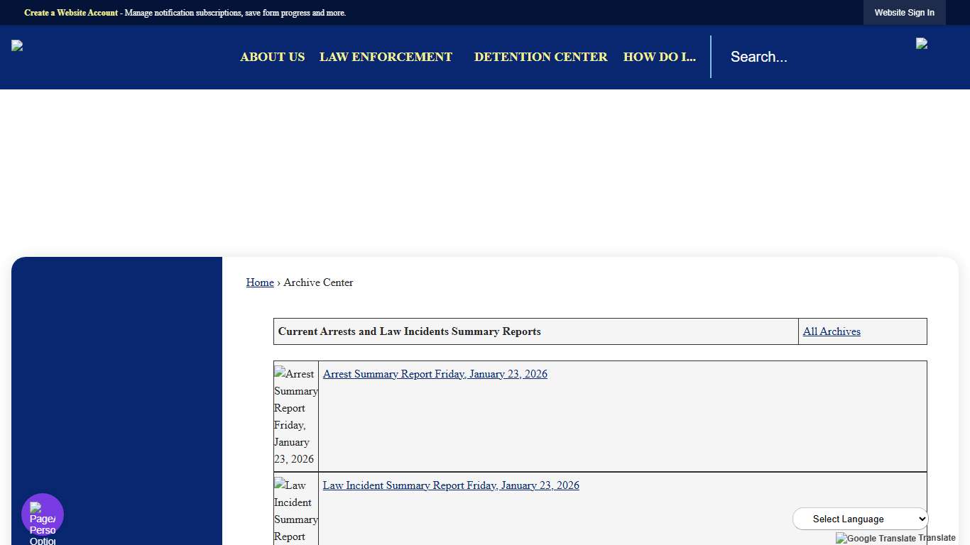 Archive Center • Current Arrests and Law Incidents Summary R